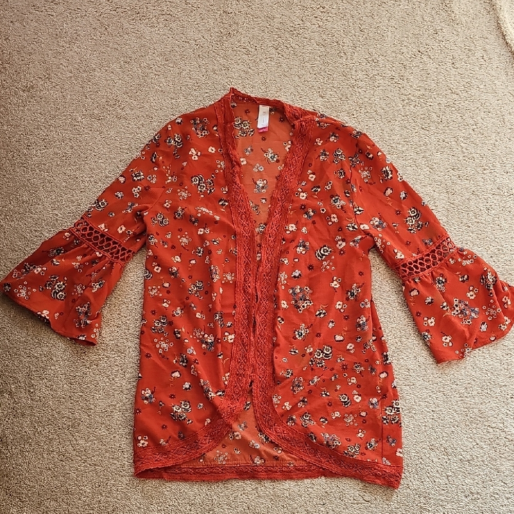 No Boundaries Rust Color Floral Lace Cardigan
